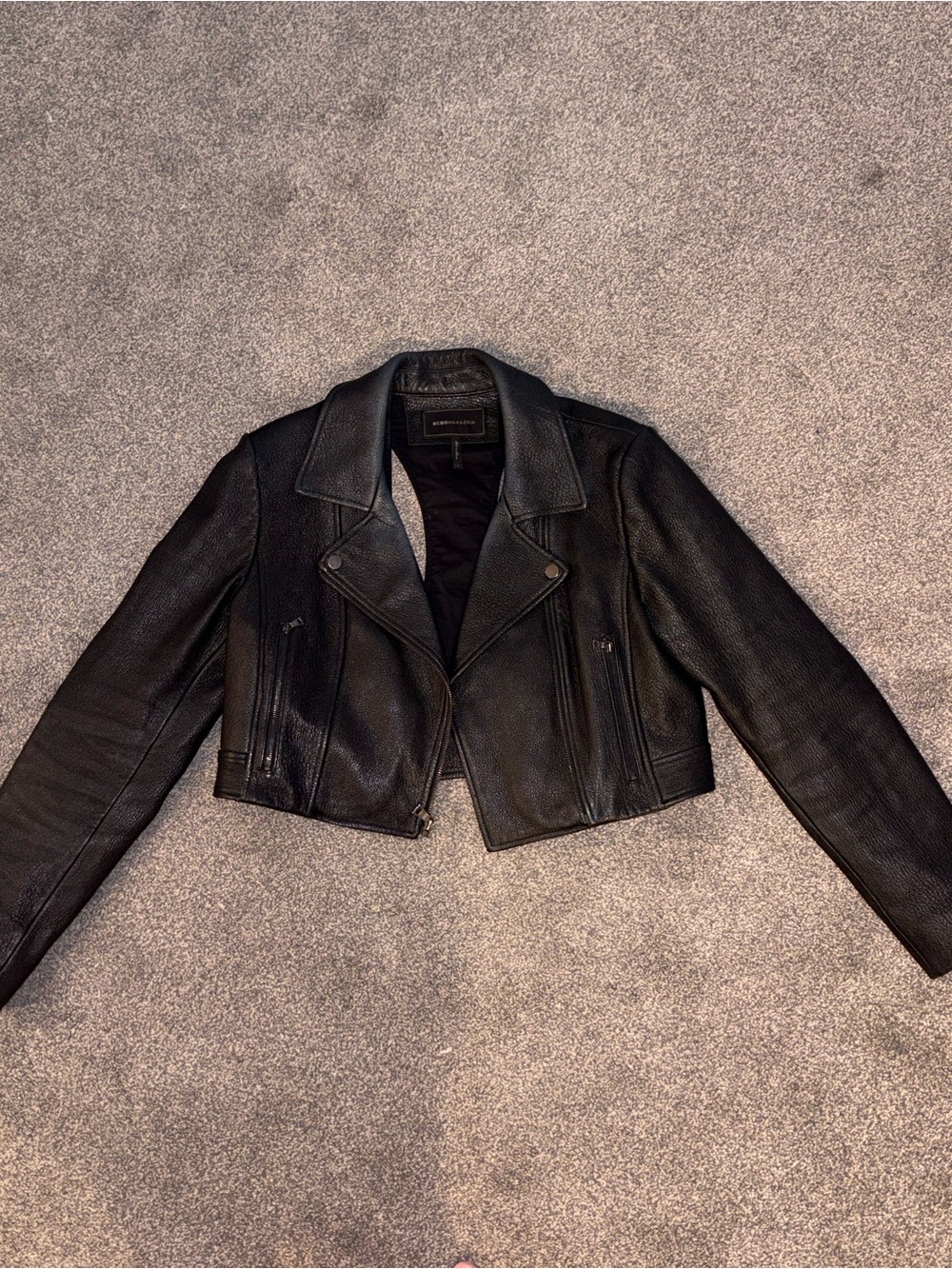 BCBGMaxAzria Black Cropped Leather Moto Jacket